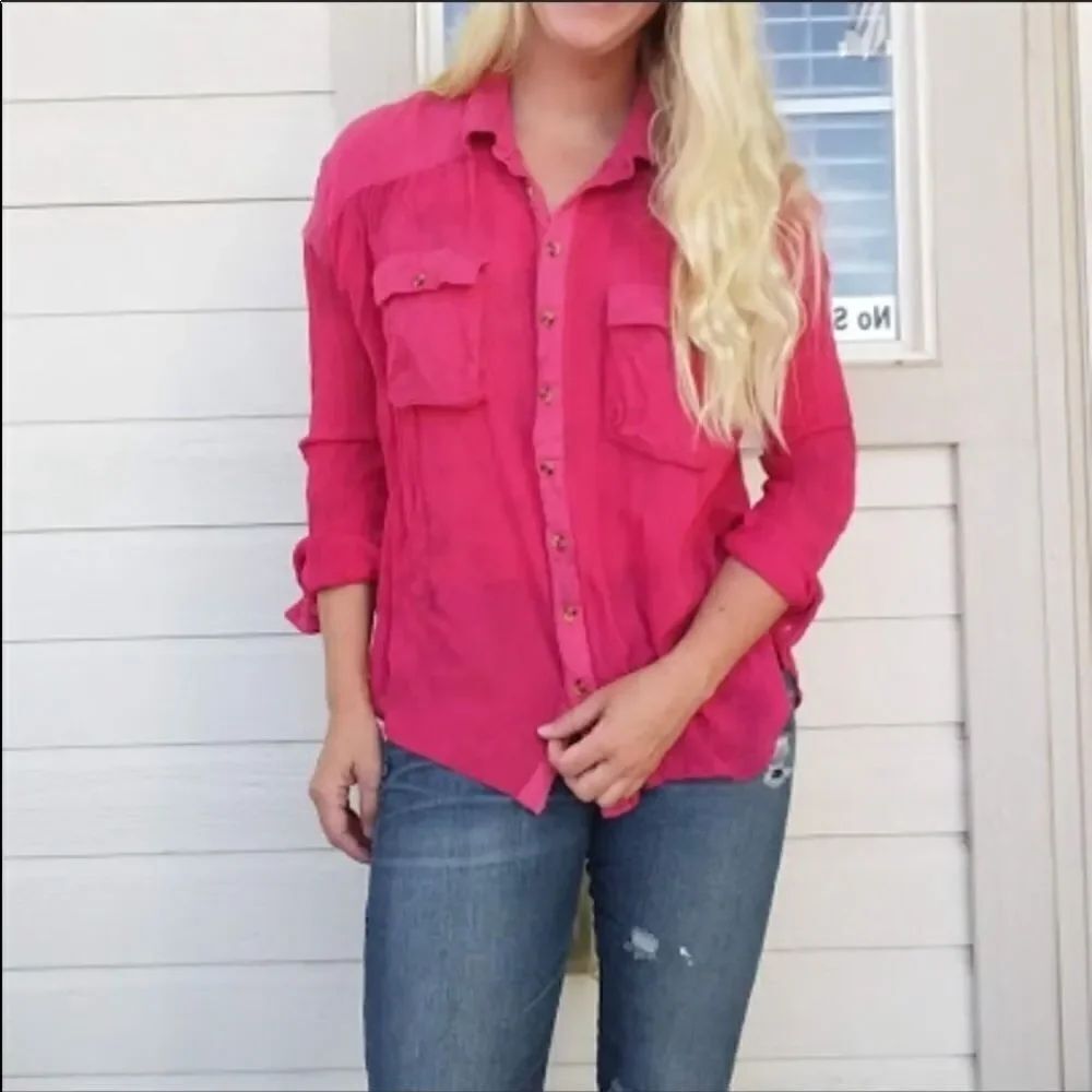 FREE PEOPLE | Light Red Ink Dye Button Down XS